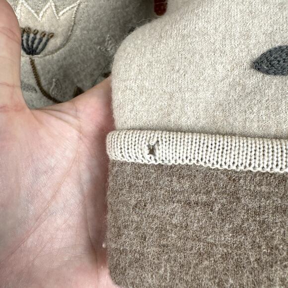 Icelandic Design Jacket Size Medium Tan Wool Zip Up Floral Embroidered Sweater - Picture 9 of 11